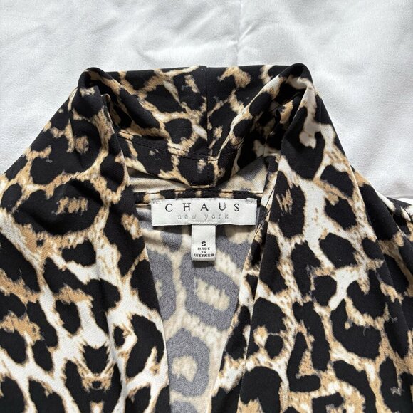 Chaus New York Womens Size Small Cheetah Print Wrap Blouse 3/4 Sleeve Vintage - Picture 3 of 8